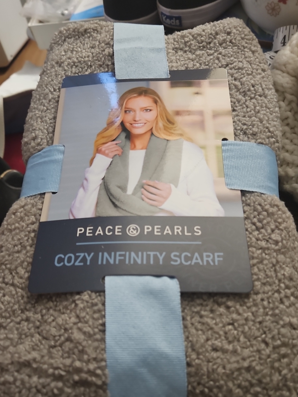 Peace & Pearls Cozy Infinity Grey Scarf